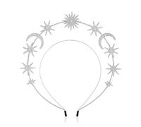 1 x zweilagiges silbernes Stern- und Mond-Haarreif für Damen, Kostüm, geeignet für Geburtstage, Partys, Bankette