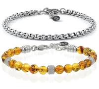 10:10 Armband für Damen und Herren, Natursteine, Bernstein, 6 mm, Edelstahl, verstellbare Größe, hergestellt in Italien, Regolabile, Stein Edelstahl, Baltischer Bernstein
