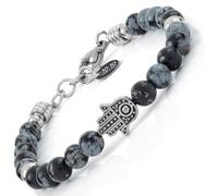 10:10 Armband Hand der Fatima mit Natursteinen, 6 mm, sehr widerstandsfähig, hergestellt in Italien, 20 cm, Edelstahl Stein, Obsidian Snowflake