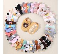 10/6 Paar zufällige Farbe rutschfeste Gel Baby Socken, süßes Cartoon Ohr Design, einfarbige Bootsocken, lässige Socken für Jungen und Mädchen