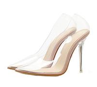 10 cm Damen Spitzschuh Transparent High Heel Pumps Damen Clear Slip on Stiletto Fashion Dress Pumps Schuhe,Apricot,38 EU