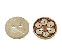 10 Holzknöpfe 1,5 cm, 2-Loch, Motiv Kokos Blume Blüte, braun