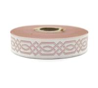 10 Meter 20 mm rosa und hellbeige Jacquard-Band gewebt mit keltischem Knotenmuster, Rollen, Borte, bestickt, Handwerk, Kleidung, Kurzwaren, Basteln, Dekoration, mittelalterliche Nähte, 20272-V6
