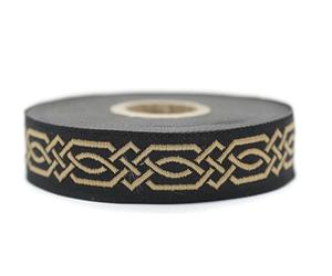 10 Meter 20 mm schwarz und gold Jacquard-Band gewebt mit keltischem Knotenmuster, Rollen, Borte, bestickt, Handwerk, Kleidung, Kurzwaren, Basteln, Dekoration, mittelalterliche Nähte, 20272-V10