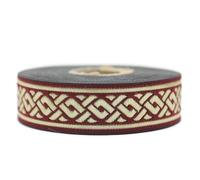10 Meter 22 mm Gold Bordeauxrot Jacquardband gewebt mit keltischem Knotenmuster Rollen Borte Stoffband bestickt Handwerk Kleidung Kurzwaren Basteln Dekoration Mittelalter 22069