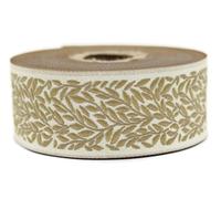 10 Meter 35 mm gelb und beige Jacquard-Band gewebt mit Blattmotiv Rollen Borte Stoffband bestickt Handwerk Kleidung Kurzwaren Hobby Kreativ Dekoration Mittelalter 35270-V7