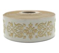 10 Meter 35 mm gelb und beige Jacquard-Band gewebt mit keltischem Knotenmuster, Rollen, Borte, bestickt, Handwerk, Kleidung, Kurzwaren, Basteln, Dekoration, mittelalterliche Näharbeit 35271-V7