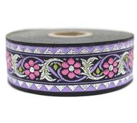 10 Meter 35 mm Rosa und Violett Jacquardband gewebt mit bayerischem Blumenmuster Rollen Borte Stoffband bestickt Handwerk Kleidung Kurzwaren Basteln Dekoration Mittelalter Nähen 35904 V3