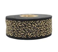 10 Meter 35 mm schwarz und gold Jacquard-Band gewebt mit Blattmotiv Rollen Borte bestickt Handwerk Kleidung Kurzwaren Hobby Kreativ Dekoration Mittelalter 35270-V10