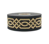 10 Meter 35 mm schwarz und gold Jacquard-Band gewebt mit keltischem Knotenmuster, Rollen, Borte, bestickt, Handwerk, Kleidung, Kurzwaren, Basteln, Dekoration, mittelalterliche Nähte, 35272-V10