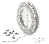 10 Meter Schmuckherstellung Kette Edelstahl Überzogene Halskette Kabel Kette Metallkette mit 50 Sprung Ringe und 20 Karabinerverschlüsse für Schmuck Herstellung