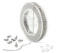 10 Meter Schmuckherstellung Kette Edelstahl Überzogene Halskette Kabel Kette Metallkette mit 50 Sprung Ringe und 20 Karabinerverschlüsse für Schmuck Herstellung