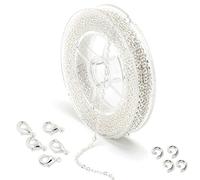 ALEXCRAFT 10 Meter Schmuckherstellung Kette Silber Überzogene Halskette Kabel Kette Metallkette mit 50 Sprung Ringe und 20 Karabinerverschlüsse für Schmuck Herstellung (1.5MM)