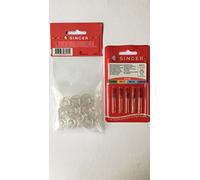 10 Original Singer Spulen + 10 Original Singer Nähmaschinennadeln Stärke 70, 80, 90, 100