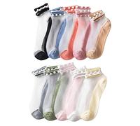 10 Pairs Crystal Tulle Pearl Summer Socks, Lace Elastic Ultra Thin Silk Stockings Short (A)