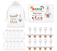 10 Schutzengel Schlüsselanhänger Abschiedsgeschenk Erzieherin Set mit Organzasäckchen Karten, Dankesidee für Pädagoginnen, Kleine Aufmerksamkeit mit Flügelmotiv, Geschenkset für Erzieherinnen