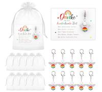 10 Schutzengel Schlüsselanhänger Abschiedsgeschenk Erzieherin Set mit Organzasäckchen Karten, Dankesidee für Pädagoginnen, Kleine Aufmerksamkeit mit Flügelmotiv, Geschenkset für Erzieherinnen