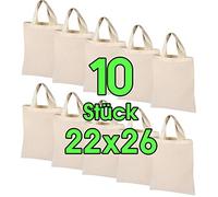 10 STÜCK 22 x 26 cm Baumwolltasche klein - OEKO-TEX® geprüft - Natur Apothekertasche, Tragetasche, Beutel, Geschenktasche Stofftasche unbedruckt, für Medikamente zum bemalen und bedrucken Jutebeutel