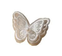 10 Stück 4,5 X Cm Doppelschichtige Bestickte Schmetterlings-Stoffflicken Bunte Netzapplikationen For DIY-Näharbeiten, Basteln, Kopfbedeckungen FüR Jacken MüTzen RucksäCke Jeans(White with Bead)