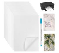 10 Stück Bedruckbare Stickerei Papier, Selbstklebend Wasserlöslich Stickfolie, Wasserlösliches Stickvlies mit Stift, A5 Wasserlöslich Stickfolie für DIY-Stickerei & Maschinenstickerei