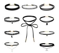 10 Stück Choker Kette Damen Set,Choker Halskette Schwarze,Samt Leder Halsband Velvet Collier Joker Kette,Gothic Classic Kropfband Tattoo,Spitze Necklace Schmuck Geschenk für Frauen Mädchen Teenager
