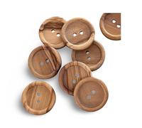 10 Stück flach echt Olivenholz Holzknöpfe 2 Loch europäische Fertigung sichtbare Maserung erhöhter Rand Natur (12mm)