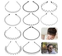 10 Stück Haarreifen Männer,Metall Haarreifen Dünn Zick Zack Haarreif Schwarz Haarband Frauen Herren Haarspange Elastisch Stirnbänder Unisex Welle Haarbänder für Tägliches Make-up Sports Fitness Yoga