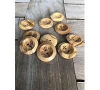 10 Stück Holz Knöpfe 2 Loch 15mm oder 25mm aus echtem Olivenholz mit Ahorn Blatt Motiv Holzknopf Natur (15mm)