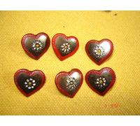 10 Stück Knopf Herz handbemalt rot 1,7cm Dirndlknopf Trachtenknopf