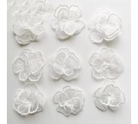 10 Stück/Lot Spitzen-Blumen-Patches zum Aufnähen, weiße Untergold-Organza-Blumenapplikationen für Braut, Hochzeitskleid, Kleidung, DIY-Dekoration, weiße Farbe