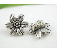 10 Stück Metallknöpfe, antiksilber, Blumenmuster, Ø ca. 14mm, Lochgröße 1,9mm