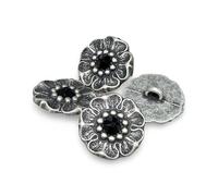 10 Stück silber farbene Metall Knöpfe Knopf Blüte Blume mit schwarz Strass Stein 13mm oder 18mm (18mm)