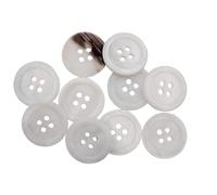 10 Stück Weiss Schimmernde echt Perlmuttknöpfe, 4 Loch aus europäischer Fertigung, flach mit leicht erhöhtem Rand in 4 Größen erhältlich Perlmutt (15mm)