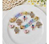 10 Stücke DIY Schuh Dekorationen Charms - Strass Regenschirm, Uhr, Schmetterling, Ballon, bunte Kette Dekor Knöpfe, nicht-metallisches leichtes Materi