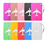 10 Stücke Kofferanhänger Aluminium, Gepäckanhänger aus Metall mit Edelstahlschnur und Wasserdichtem PVC Namensschild, Koffer Anhängeetiketten Luggage Tags für Gepäck, Rucksäcke, Reisen (10 Farben)