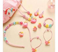 10 Stücke/Set Pastell Schmetterling Schmuckset, Perlenkette, Armband, Ring, Ohrringe, Haarband, Haargummis, Haarspangen, Prinzessinnen-Stil Accessoire