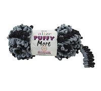 10 x 150g Strickgarn Alize Puffy More Color, Fingerstrick-Wolle Stricken ohne Nadel Farbwahl, Farbe:6284 hellgrau-schwarz