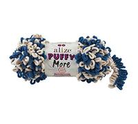10 x 150g Strickgarn Alize Puffy More Color, Fingerstrick-Wolle Stricken ohne Nadel Farbwahl, Farbe:6263 creme-dunkelblau