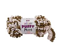 10 x 150g Strickgarn Alize Puffy More Color, Fingerstrick-Wolle Stricken ohne Nadel Farbwahl, Farbe:6264 weiß-olivgrün