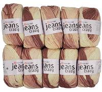 10 x 50g Strickwolle YarnArt Jeans Crazy mit 55% Baumwolle, 500 Gramm Wolle mit Farbverlauf mehrfarbig (braun beige 8201)