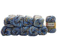 Ilkadim 10 x 50g Strickwolle YarnArt Jeans Crazy mit 55% Baumwolle, 500 Gramm Wolle mit Farbverlauf Mehrfarbig (braun beige blau 7202)