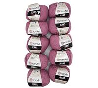 10 x 50g Strickwolle YarnArt Jeans einfarbig mit 55% Baumwolle, 500 Gramm Wolle uni (altrosa 65)