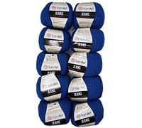10 x 50g Strickwolle YarnArt Jeans einfarbig mit 55% Baumwolle, 500 Gramm Wolle uni (blau 17)