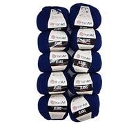 10 x 50g Strickwolle YarnArt Jeans einfarbig mit 55% Baumwolle, 500 Gramm Wolle uni (blau 54)