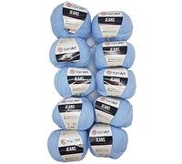 10 x 50g Strickwolle YarnArt Jeans einfarbig mit 55% Baumwolle, 500 Gramm Wolle uni (blau 75)