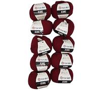 10 x 50g Strickwolle YarnArt Jeans einfarbig mit 55% Baumwolle, 500 Gramm Wolle uni (bordeaux 66)