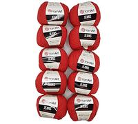 10 x 50g Strickwolle YarnArt Jeans einfarbig mit 55% Baumwolle, 500 Gramm Wolle uni (rot 26)
