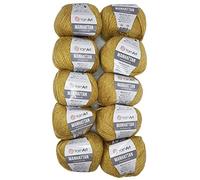 10 x 50g YarnArt Manhattan Viscose - Garn mit Glitzer, 500 Gramm Metallic-Wolle, Effektwolle (gold 902)