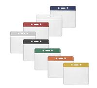 10 x Karteo® Ausweishülle 67 x 98 mm horizontal | Kartenhülle transparent mit Farbbalken rot | Ausweishüllen aus Vinyl Plastik | Kartenhalter Halter für Karten Dienstausweise Zutrittskarten