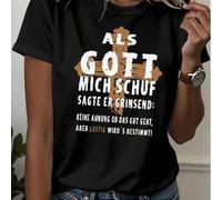 100% Cotton Women's Casual Cotton Round Neck Short Sleeve T-Shirt with Unique German Text Print Regular Fit Elegant Party Top